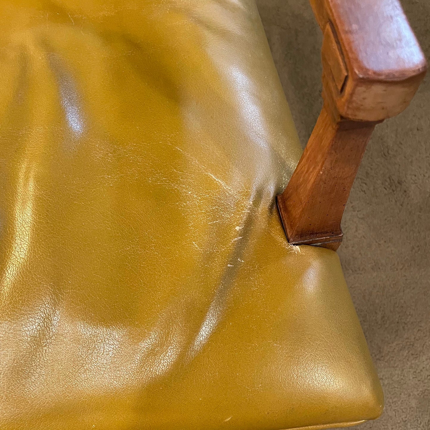 Burnt Lemon Leather Stow & David Carved Wood Armchair