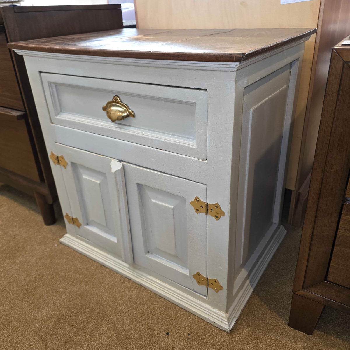 Painted White Wooden Nightstand w/ Golden Hardware