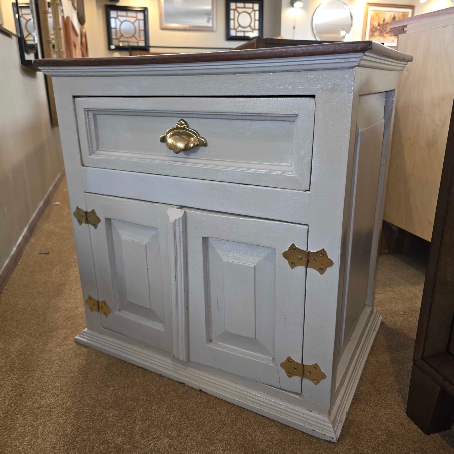 Painted White Wooden Nightstand w/ Golden Hardware