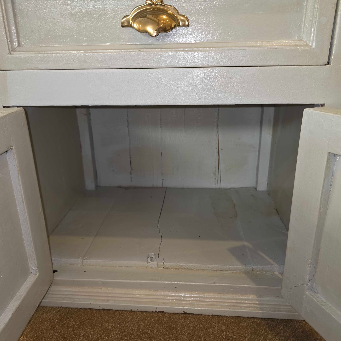 Painted White Wooden Nightstand w/ Golden Hardware