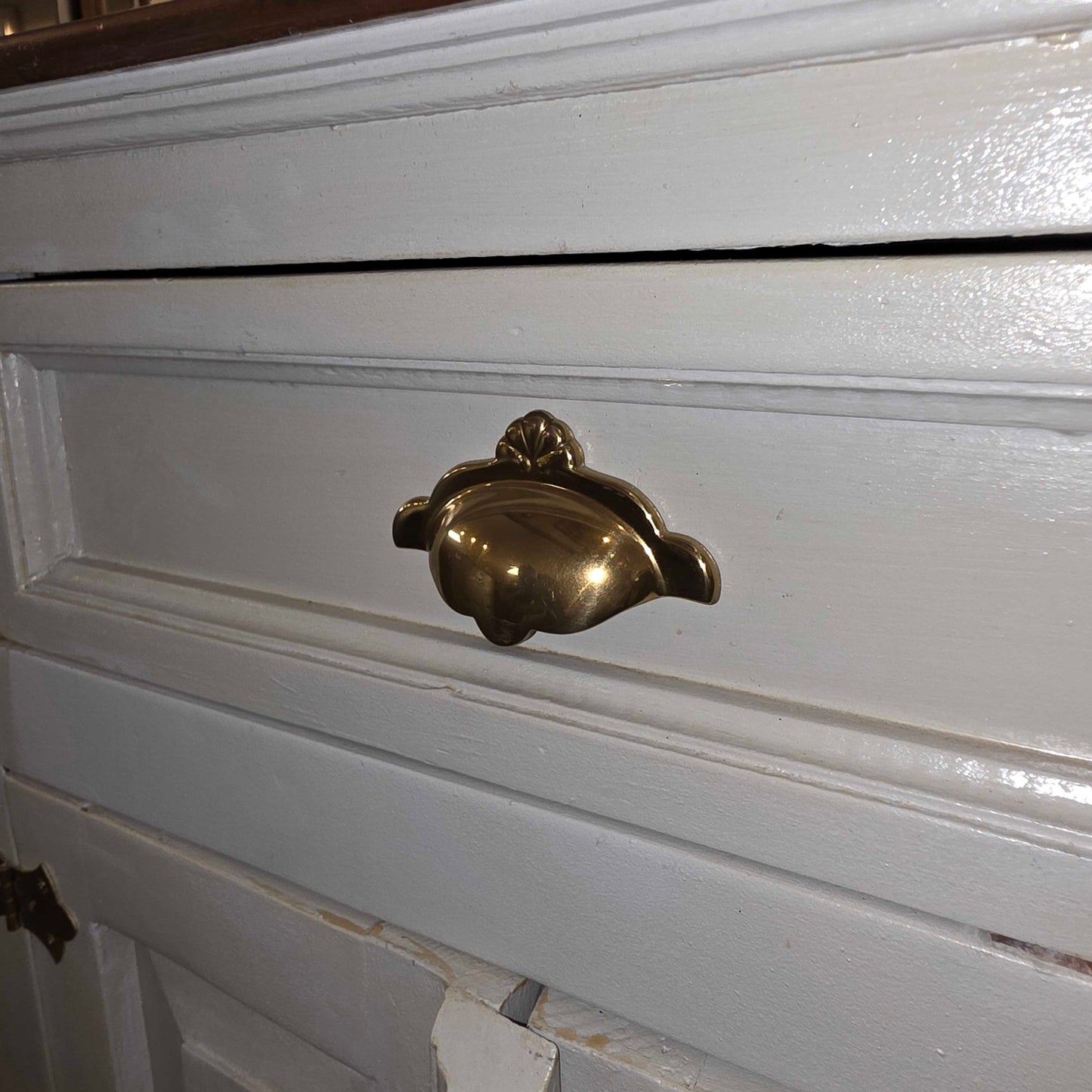 Painted White Wooden Nightstand w/ Golden Hardware
