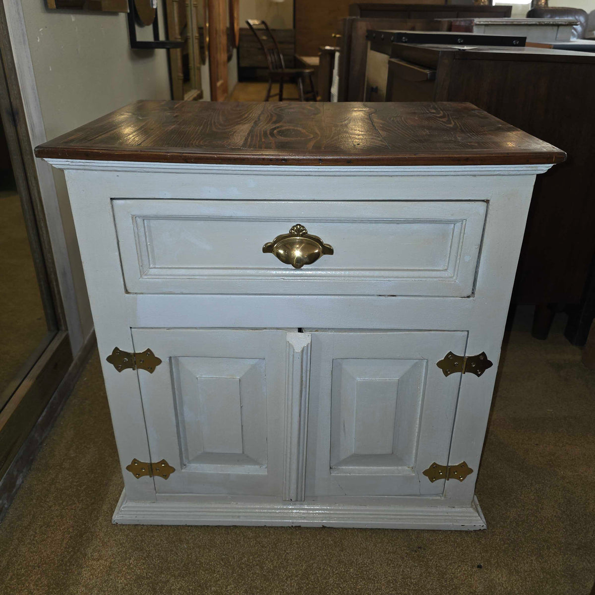 Painted White Wooden Nightstand w/ Golden Hardware