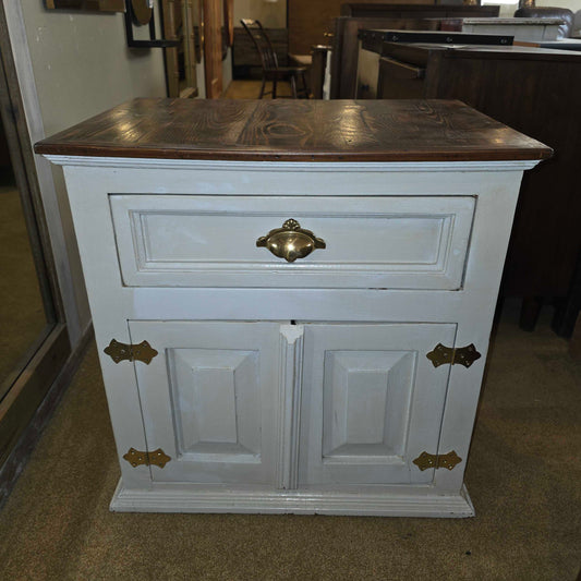 Painted White Wooden Nightstand w/ Golden Hardware