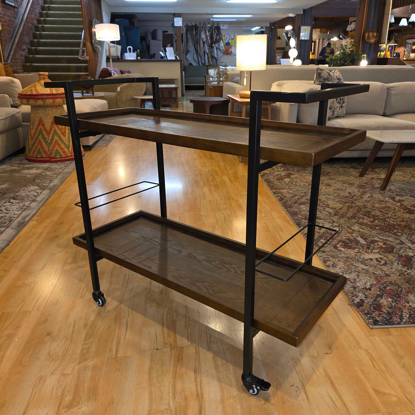 Modern Industrial Wide Bar Cart