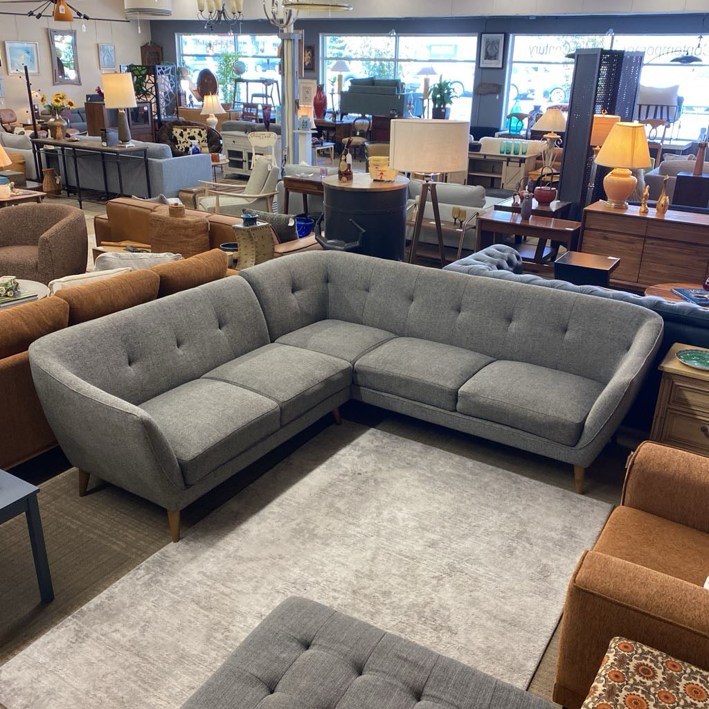 Grey Tweedish Bucket Corner Sectional (AS IS)