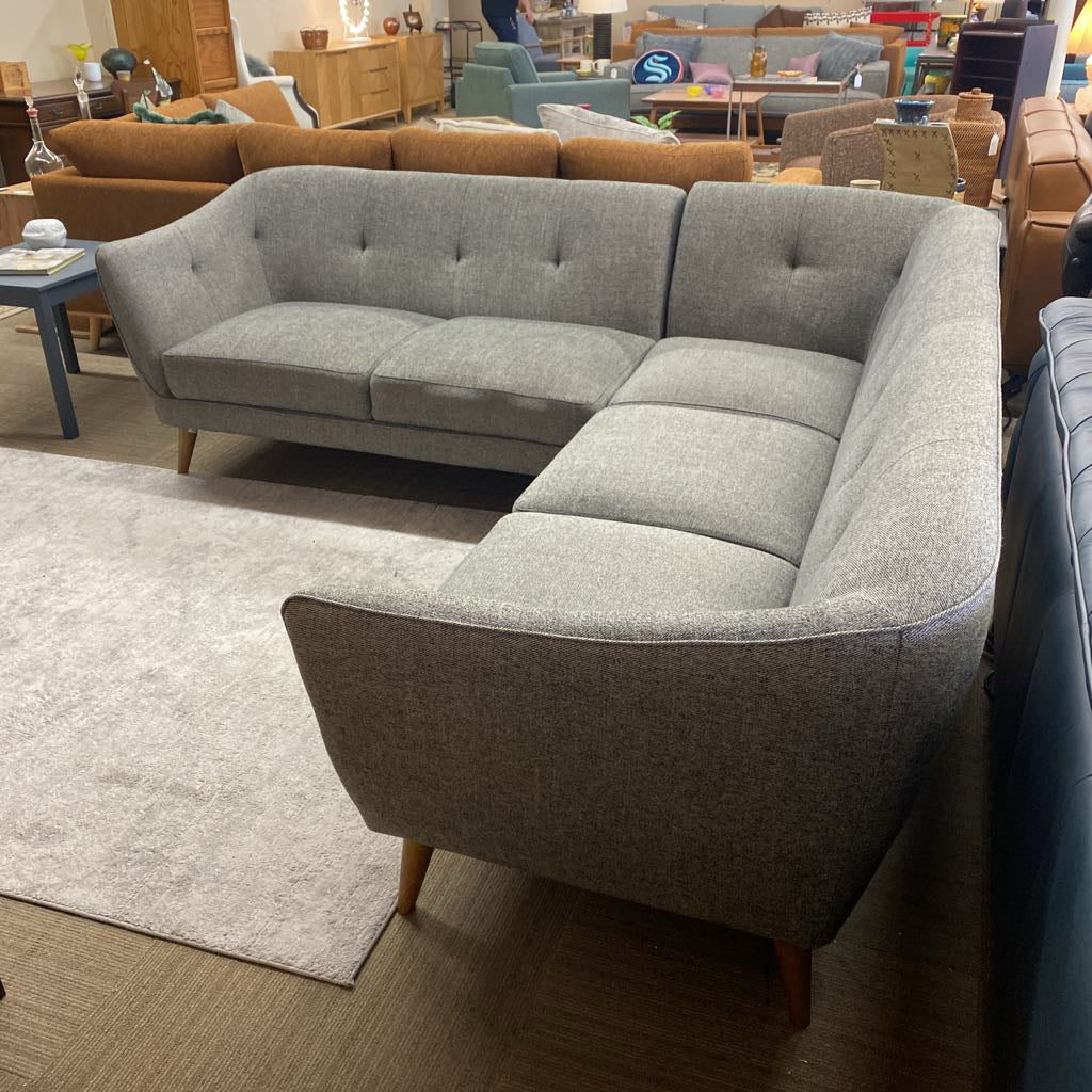 Grey Tweedish Bucket Corner Sectional (AS IS)