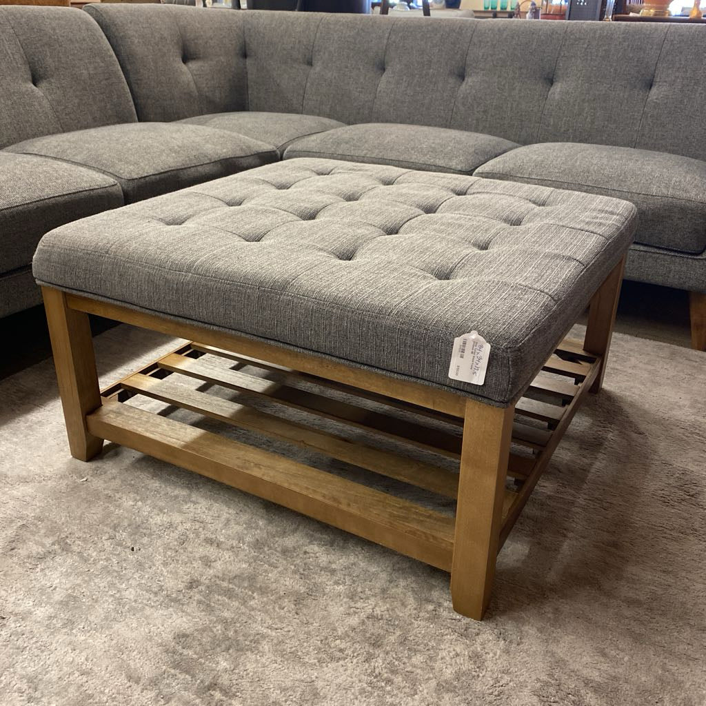 Grey Tufted Wood Frame Ottoman