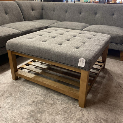 Grey Tufted Wood Frame Ottoman