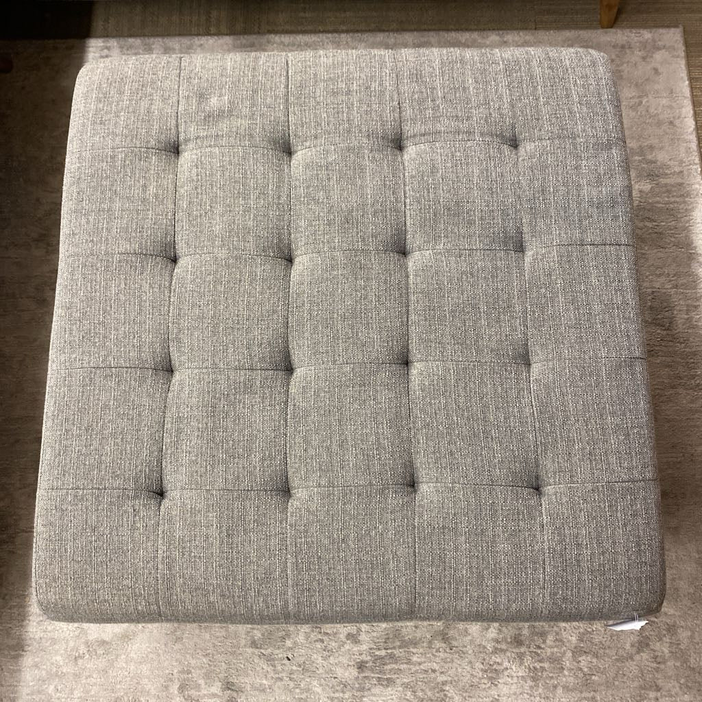 Grey Tufted Wood Frame Ottoman