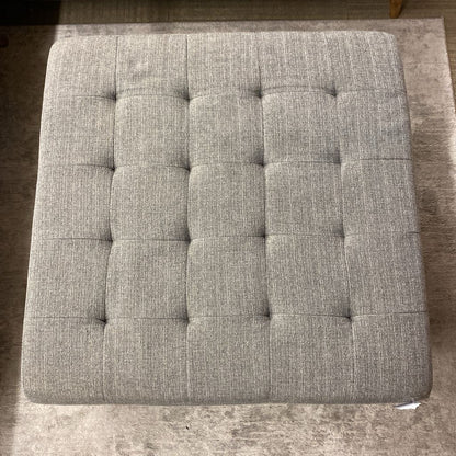Grey Tufted Wood Frame Ottoman