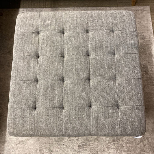 Grey Tufted Wood Frame Ottoman