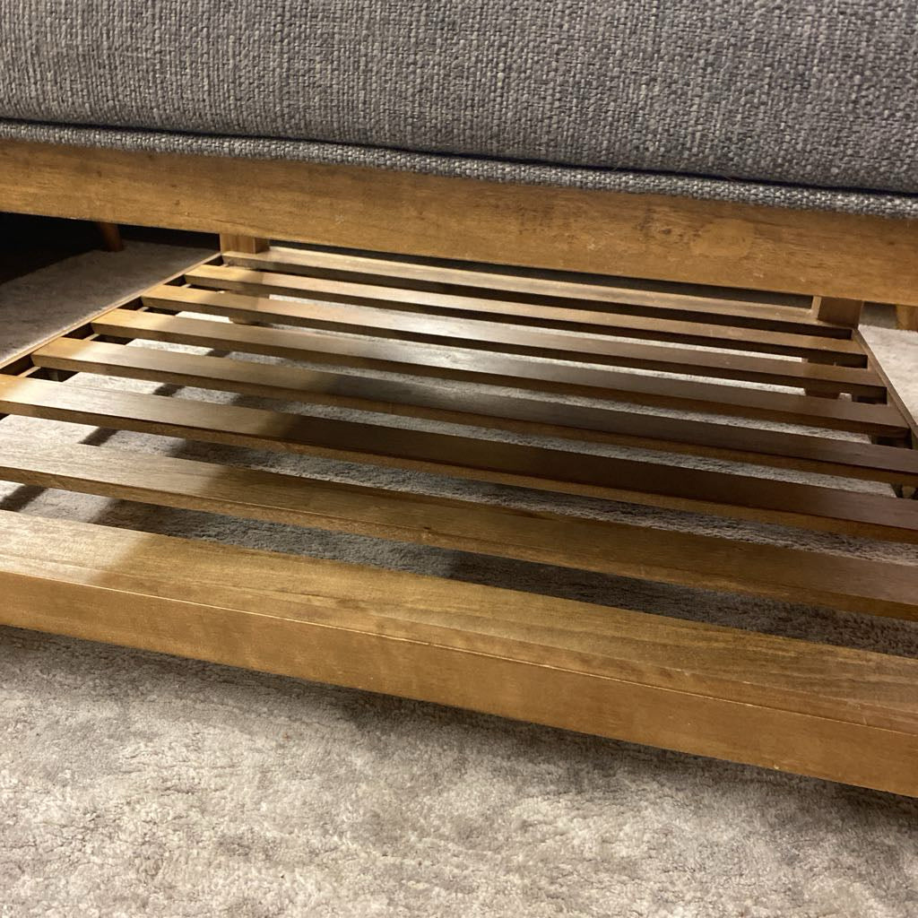Grey Tufted Wood Frame Ottoman
