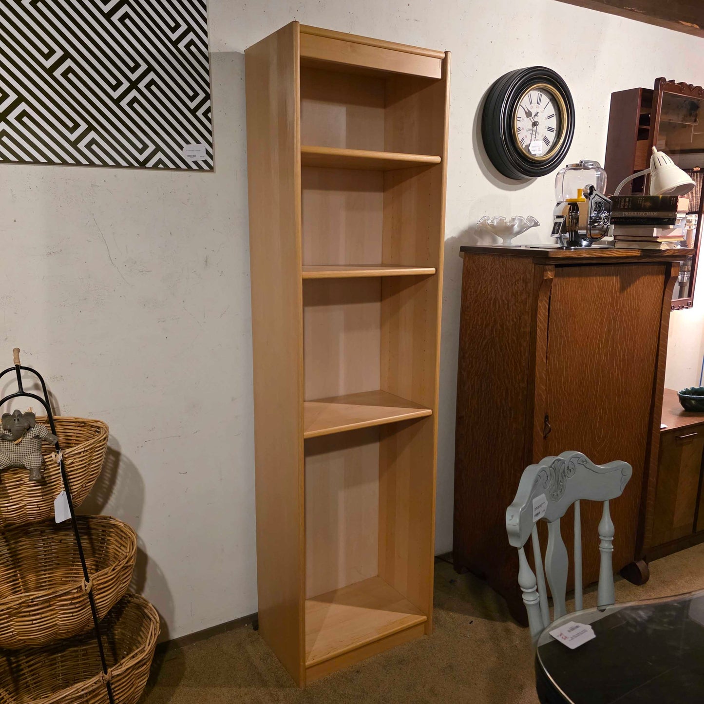 Blonde Wood Narrow Five Shelf Bookcase