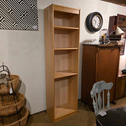 Blonde Wood Narrow Five Shelf Bookcase