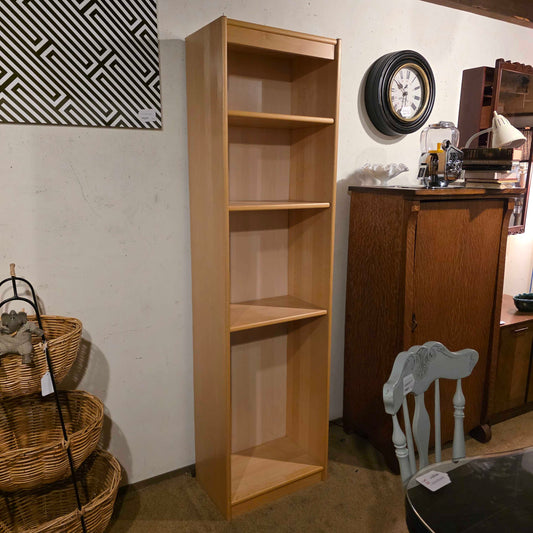 Blonde Wood Narrow Five Shelf Bookcase