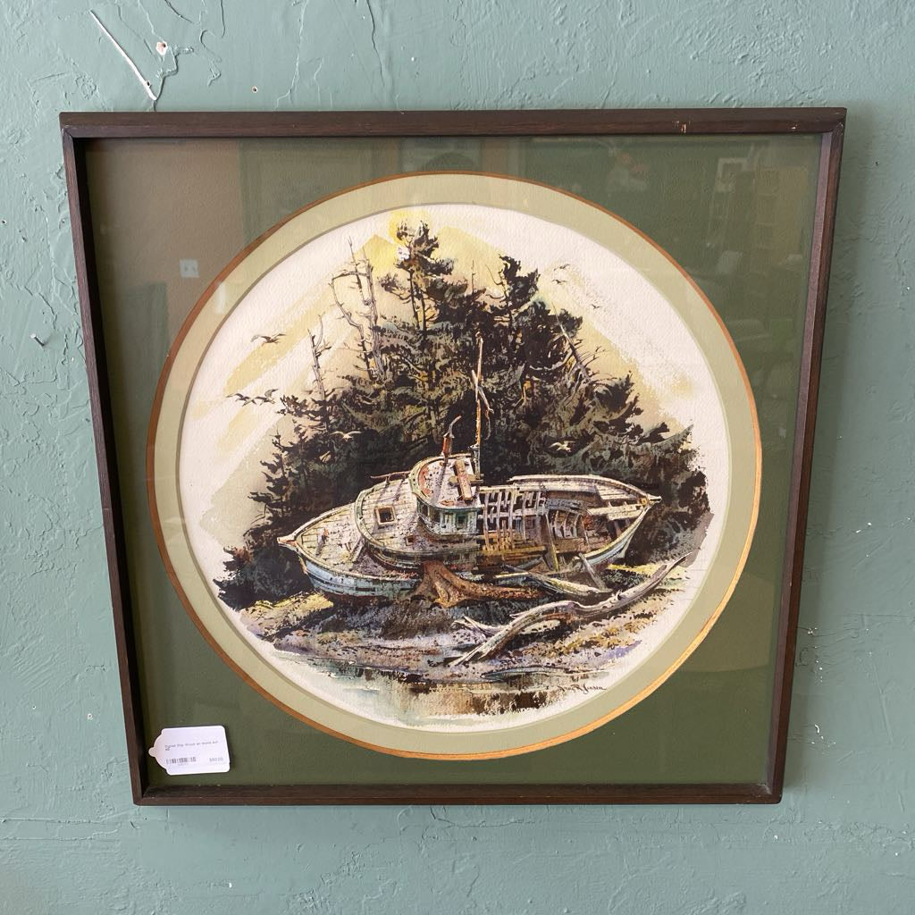 Signed Ship Wreck on Island Art