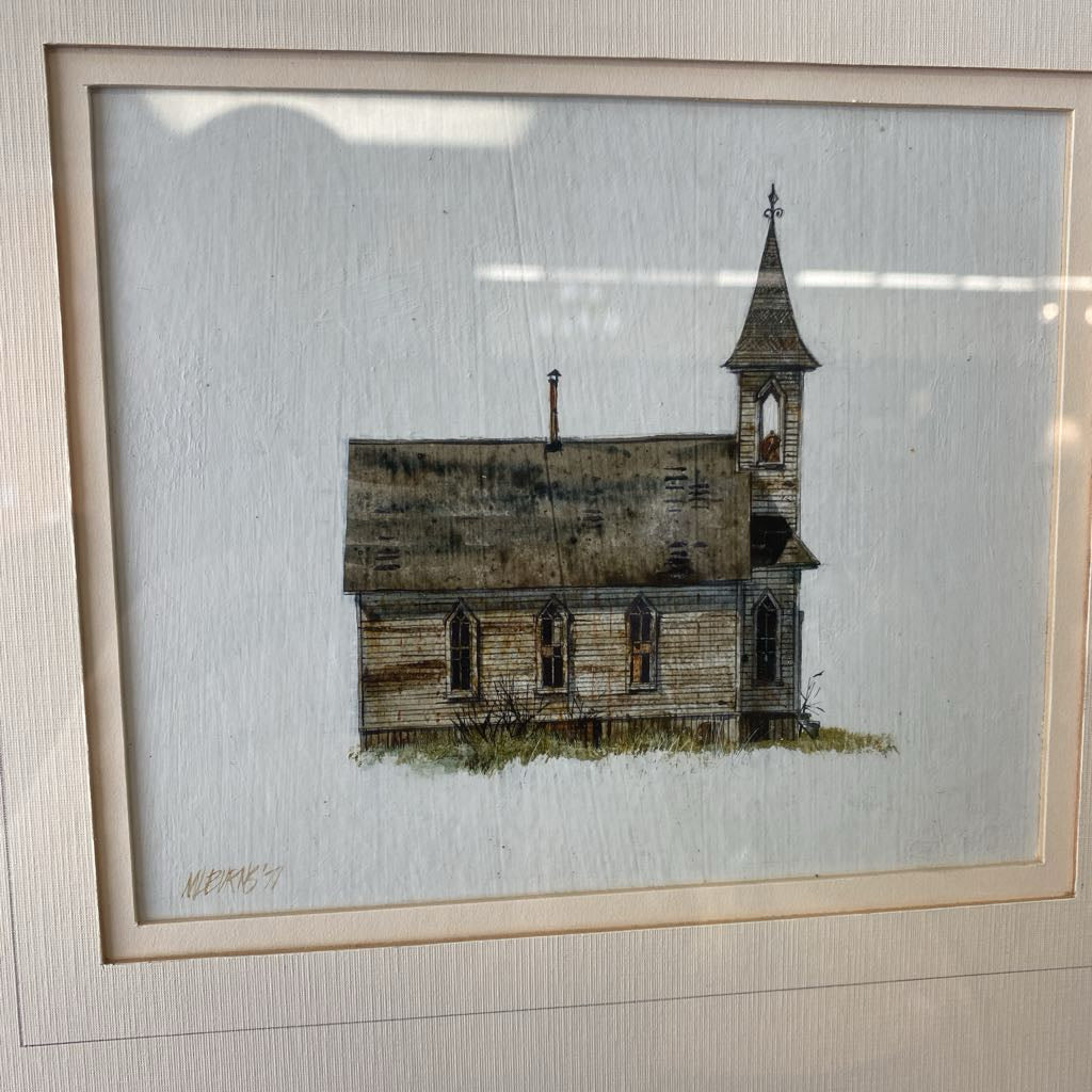 Signed Negative Space Old Church Art