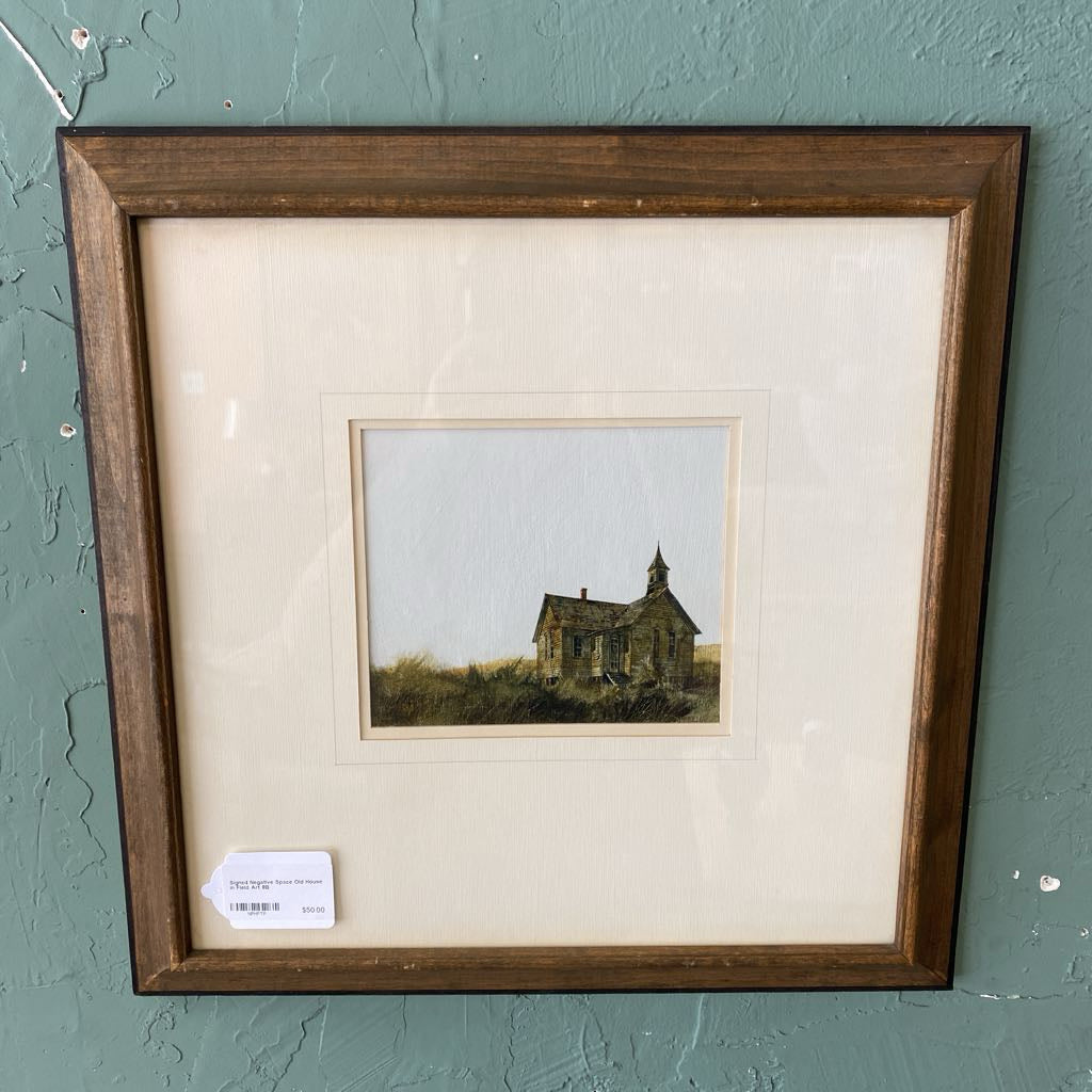 Signed Negative Space Old House in Field Art