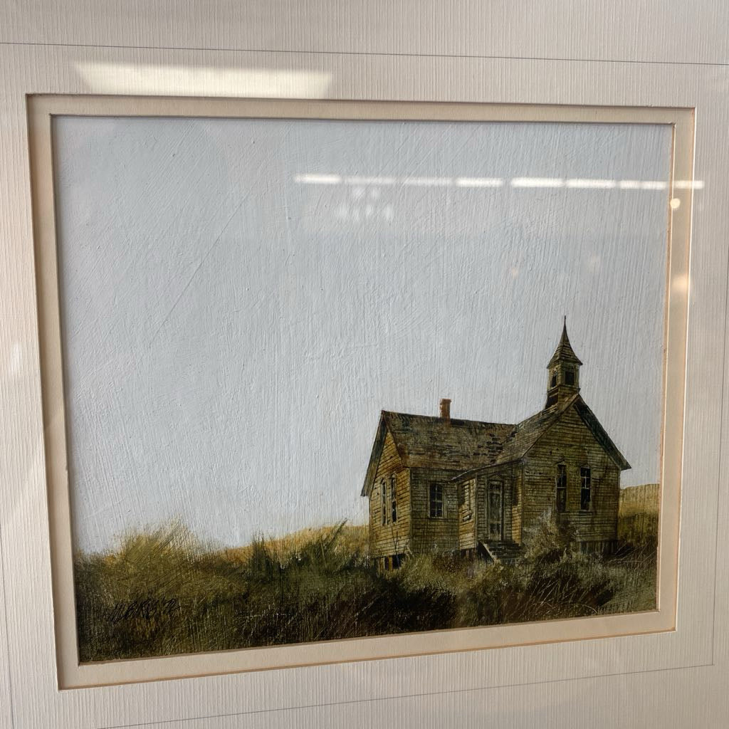 Signed Negative Space Old House in Field Art