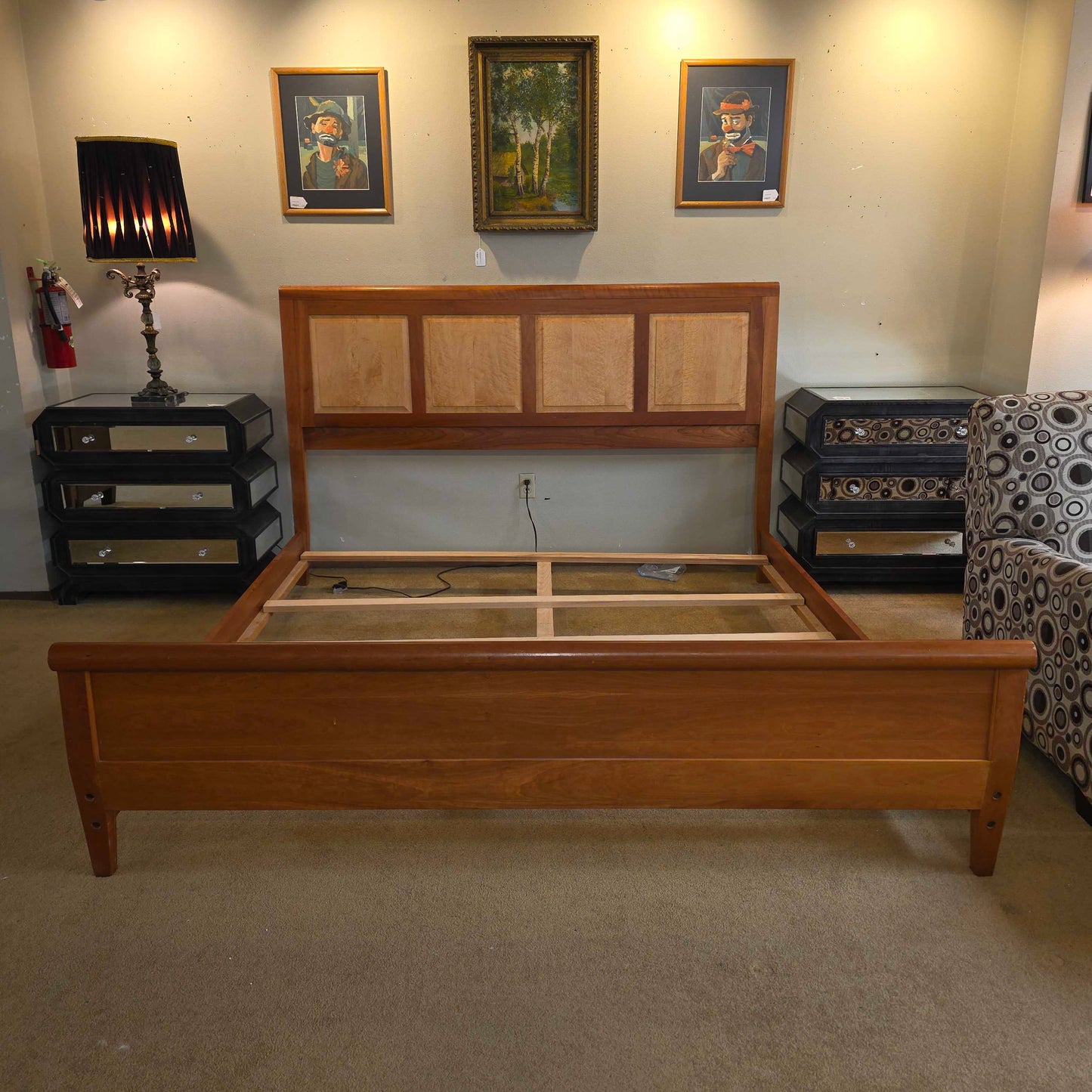 Cherry Two-Tone Wood King Bed Frame