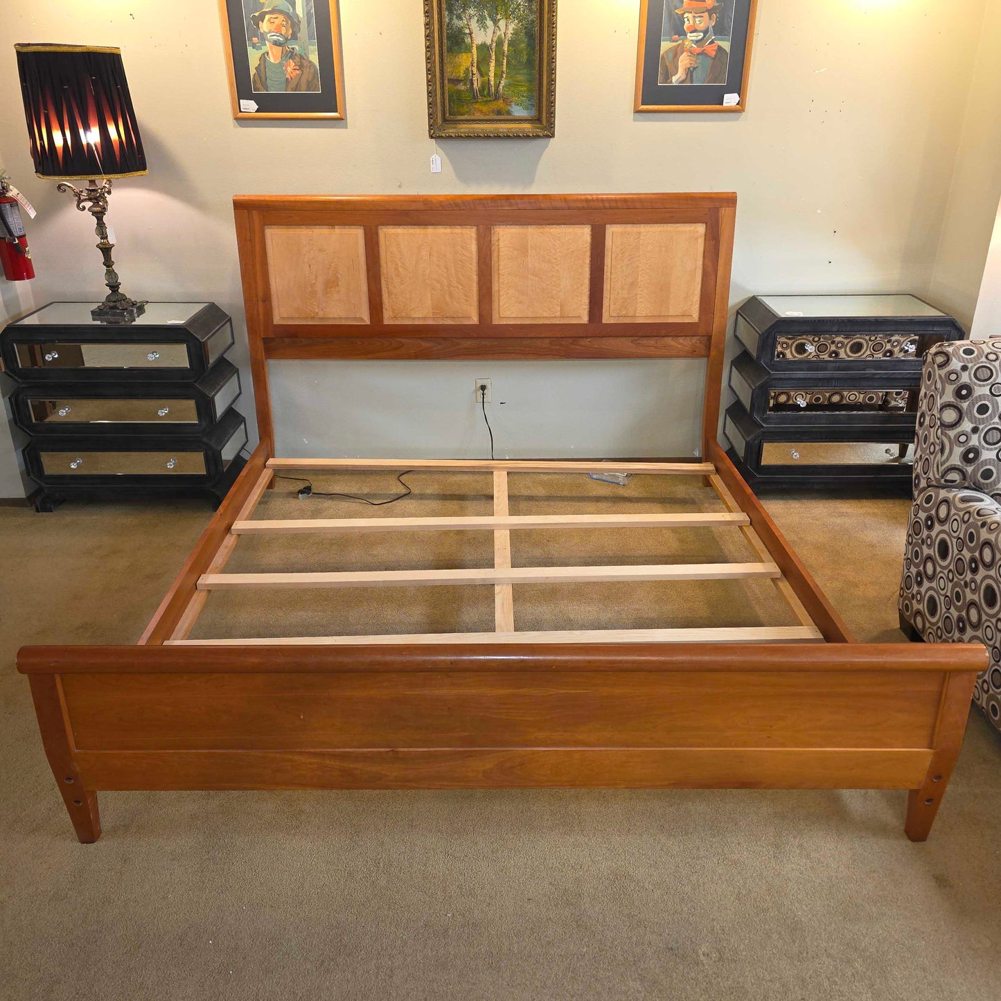 Cherry Two-Tone Wood King Bed Frame