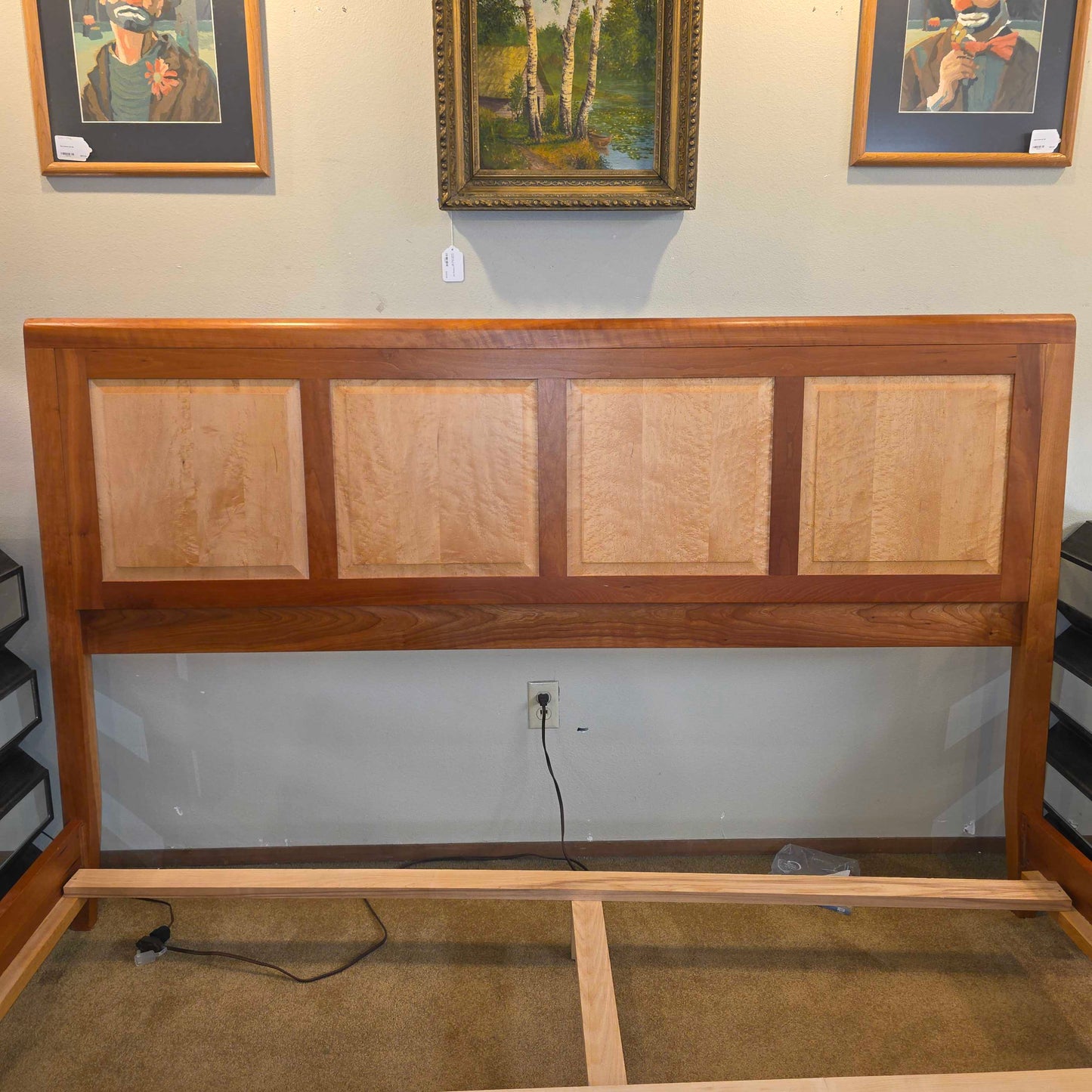 Cherry Two-Tone Wood King Bed Frame