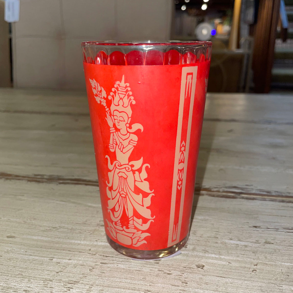 Red & Matte Gold SE Asian Figures Glass SET OF 4