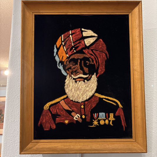 Military Man Painted on Black Velvet ART