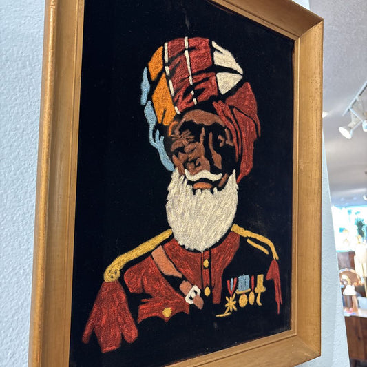 Military Man Painted on Black Velvet ART
