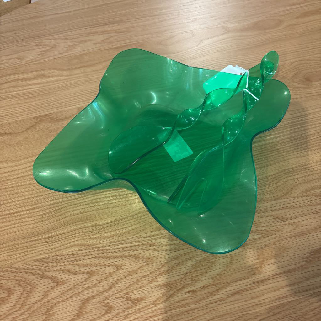 1980's Twisted Green Salad Bowl & Untensils