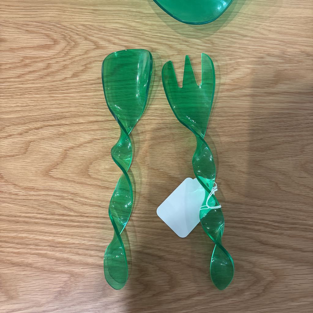 1980's Twisted Green Salad Bowl & Untensils