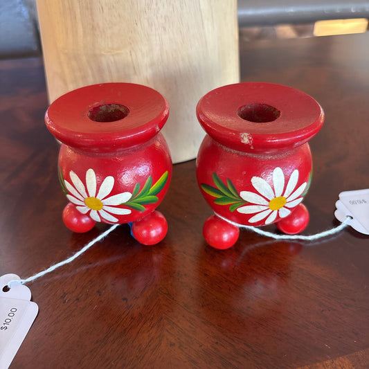 Set of 2 Hand Painted Swedish Candle Holders SMALLS