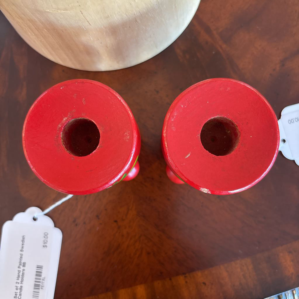 Set of 2 Hand Painted Swedish Candle Holders
