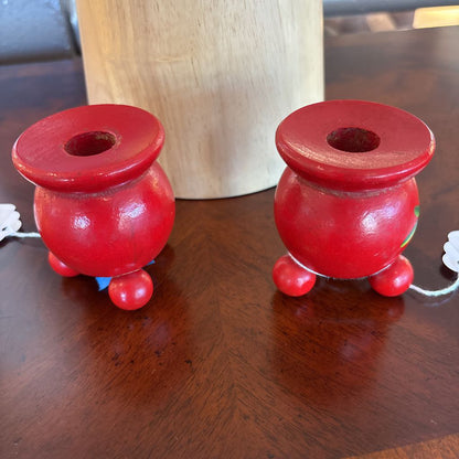 Set of 2 Hand Painted Swedish Candle Holders