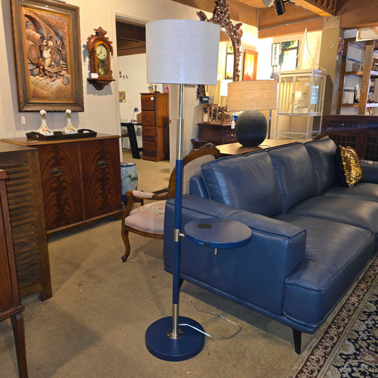 Navy Blue Floor Lamp with Attached Round Side Table