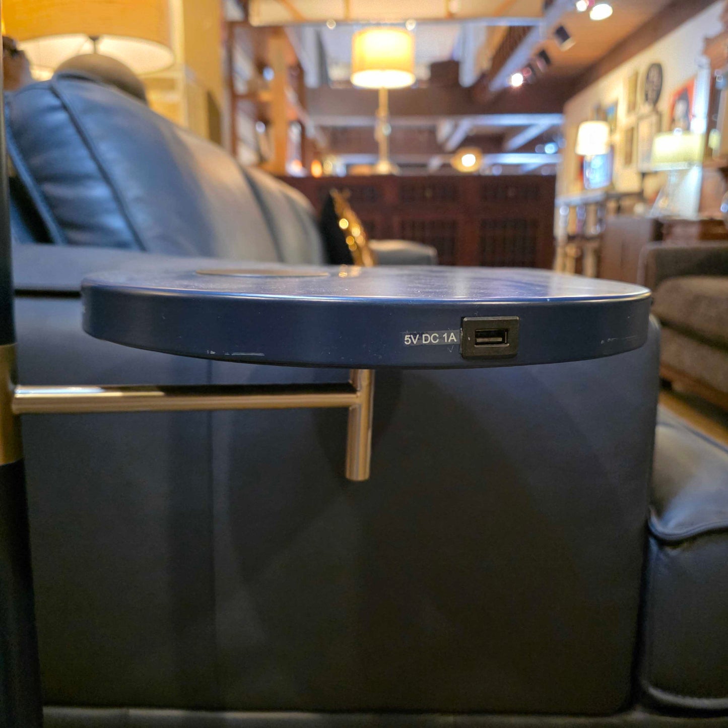 Navy Blue Floor Lamp with Attached Round Side Table