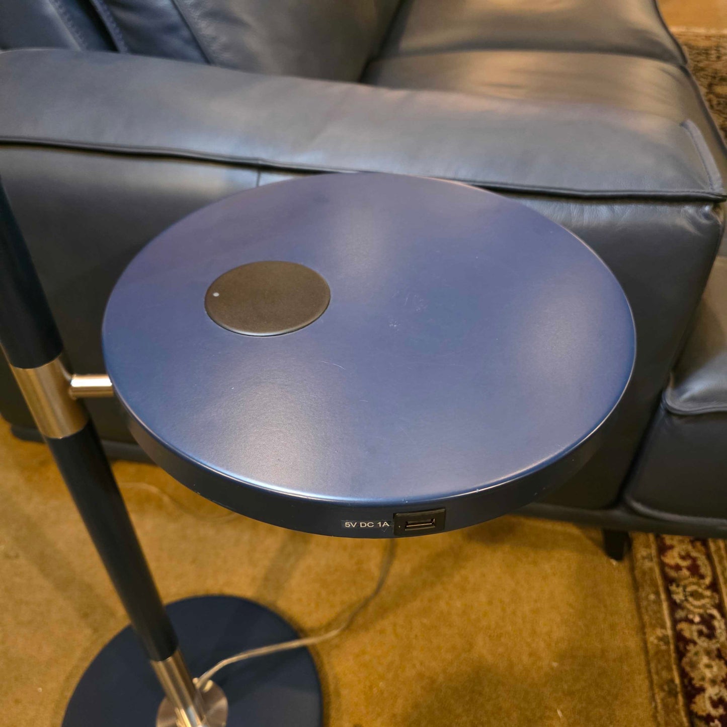 Navy Blue Floor Lamp with Attached Round Side Table