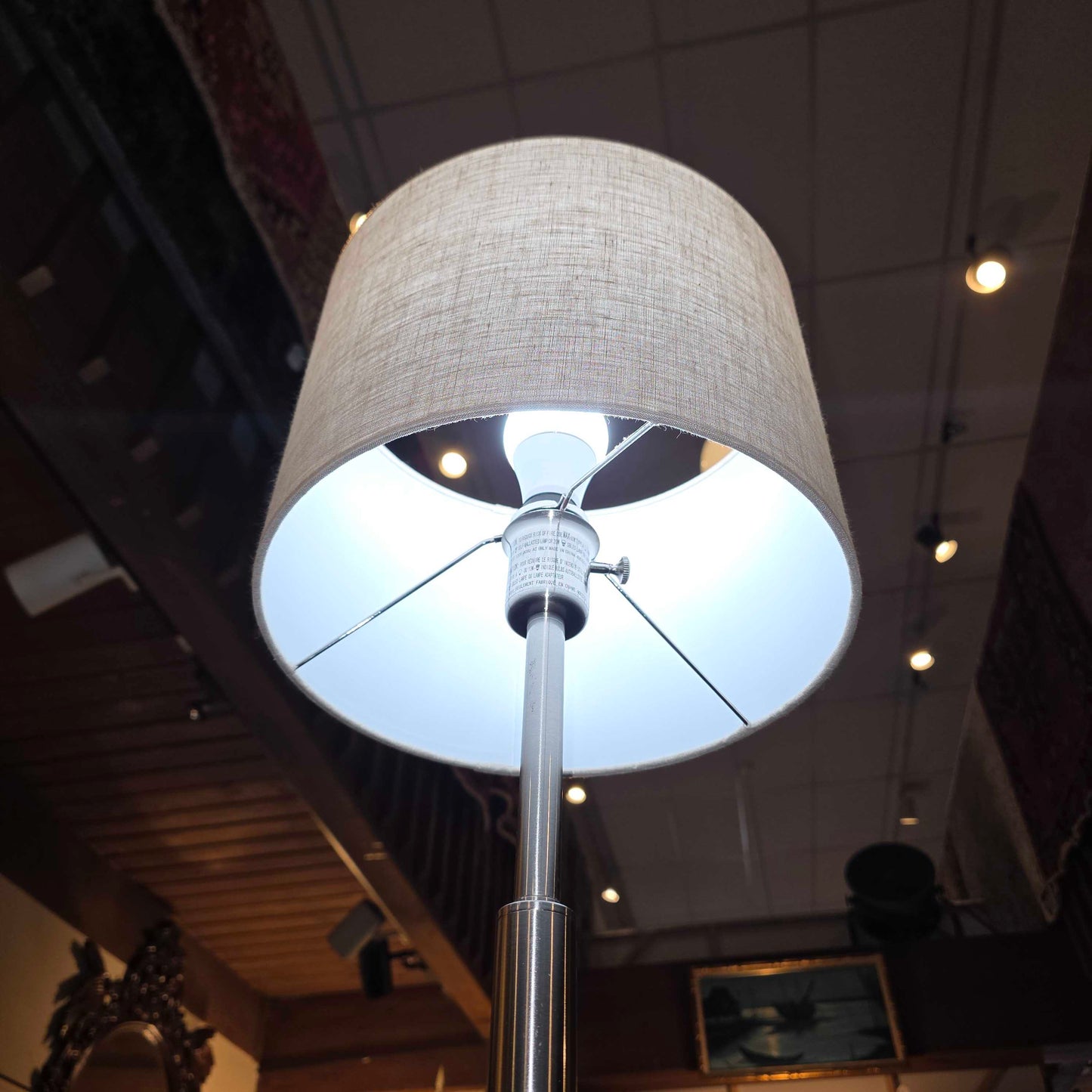 Navy Blue Floor Lamp with Attached Round Side Table
