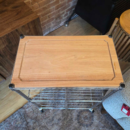 3 Tier Wire Storage Shelf with Wooden Top