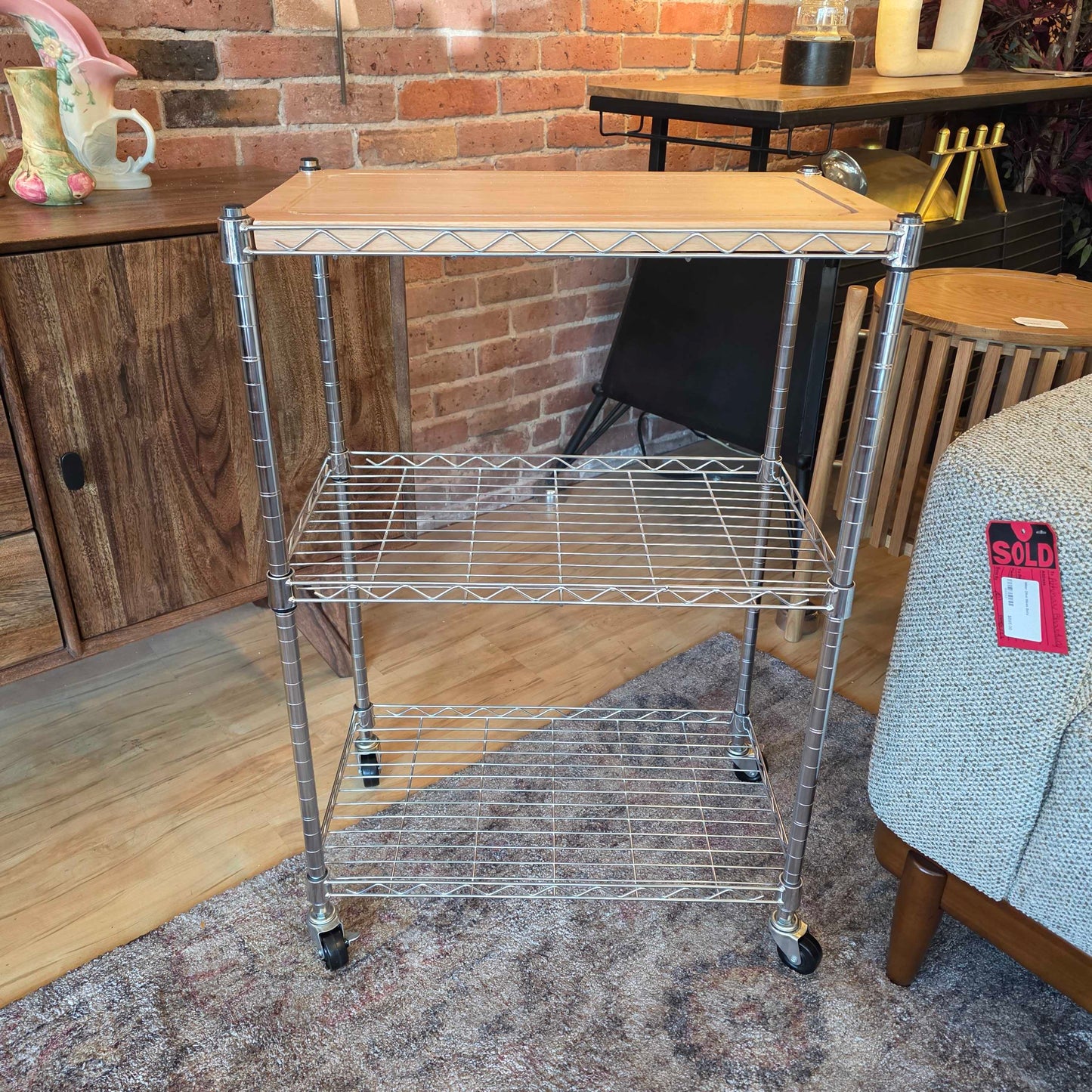 3 Tier Wire Storage Shelf with Wooden Top