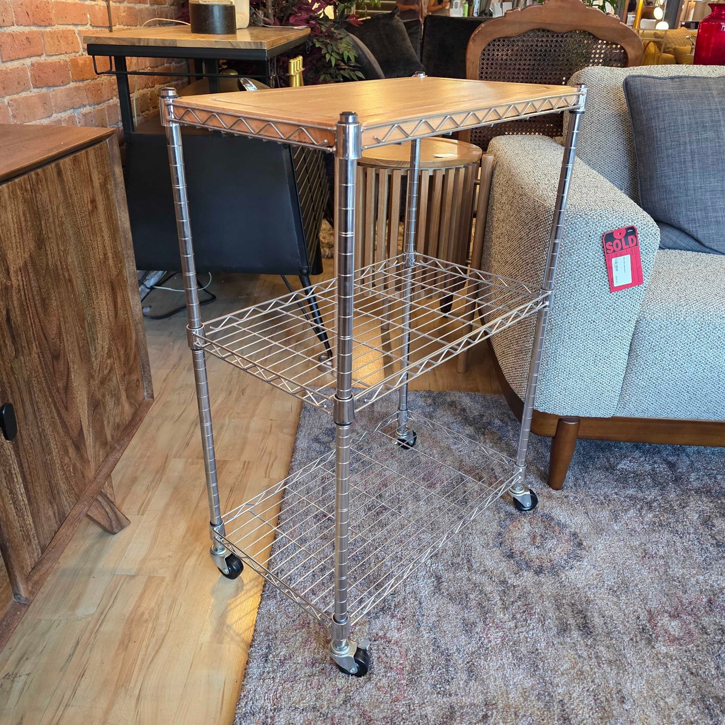 3 Tier Wire Storage Shelf with Wooden Top