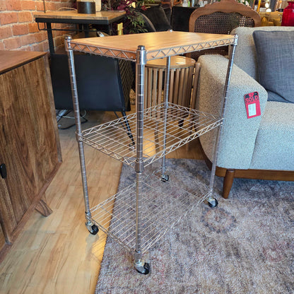 3 Tier Wire Storage Shelf with Wooden Top