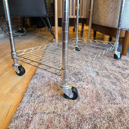 3 Tier Wire Storage Shelf with Wooden Top