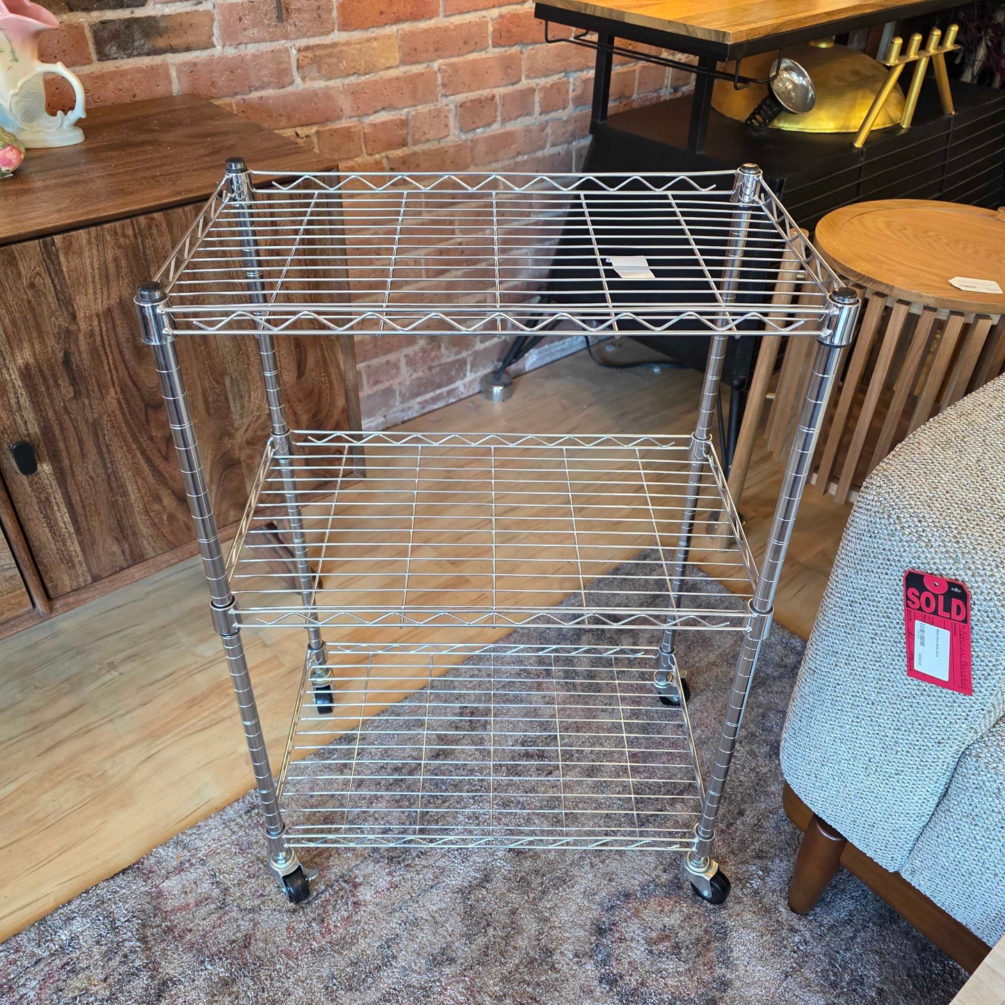 3 Tier Wire Storage Shelf with Wooden Top