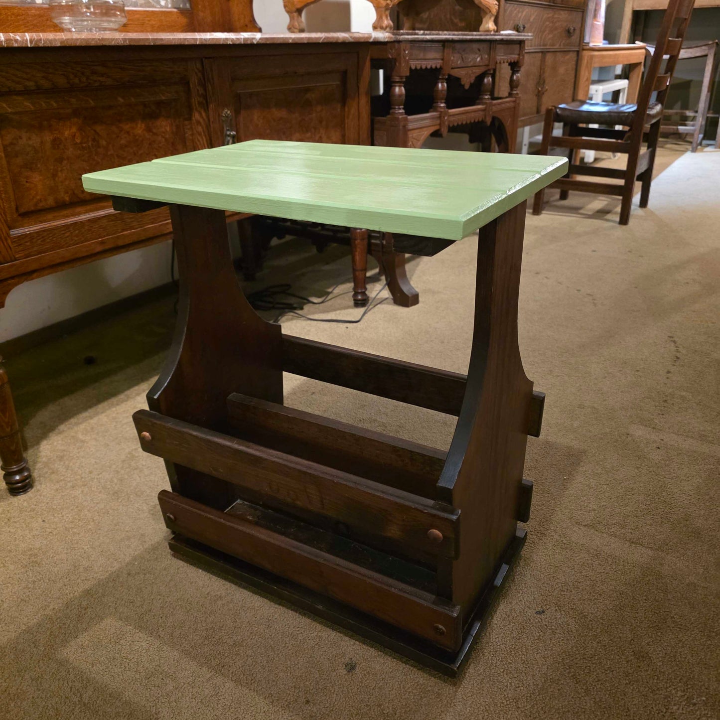 Small Wooden Magazine Table with Green Top