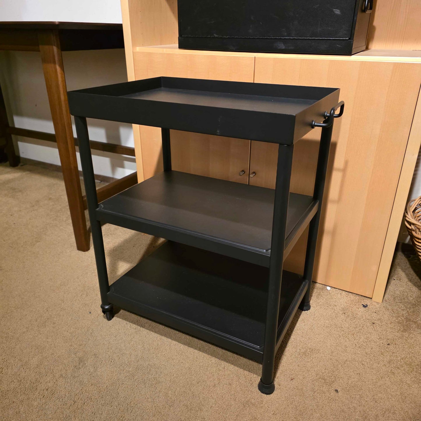 Black 3 Tier Cart/Table with Casters on One End