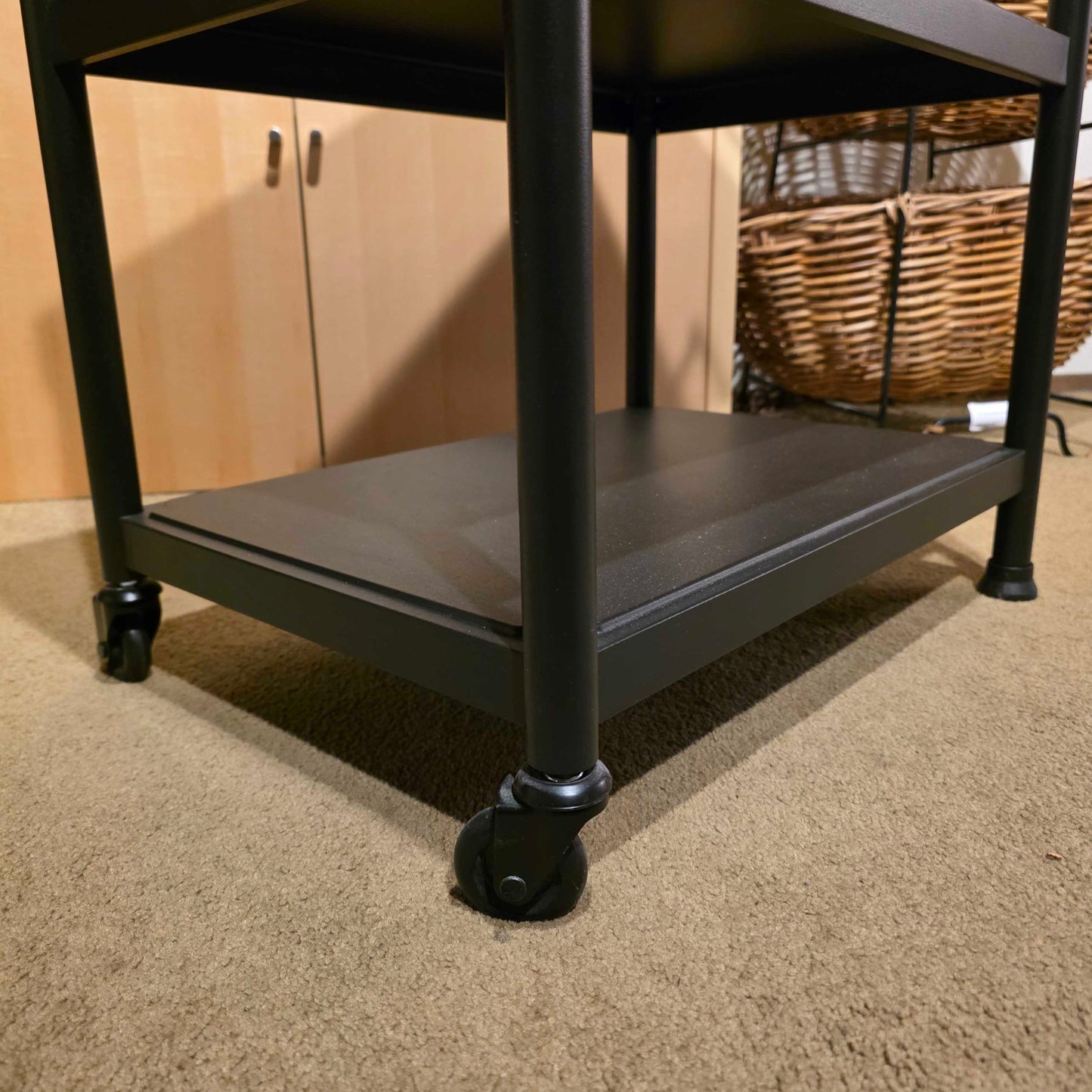 Black 3 Tier Cart/Table with Casters on One End