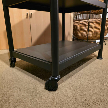 Black 3 Tier Cart/Table with Casters on One End