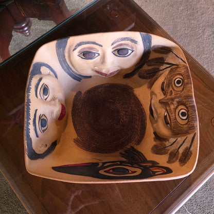 "Four Part Harmony" Pottery Bowl with PNW Native Theme/Whidbey Island Artist