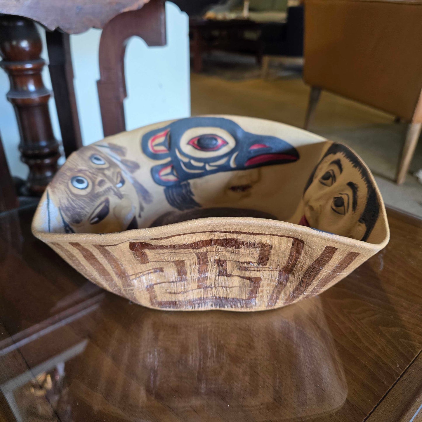 "Four Part Harmony" Pottery Bowl with PNW Native Theme/Whidbey Island Artist